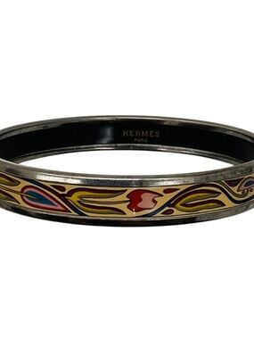 HERMES CREAM MULTI PRINTED ENAMEL BANGLE BRACELET